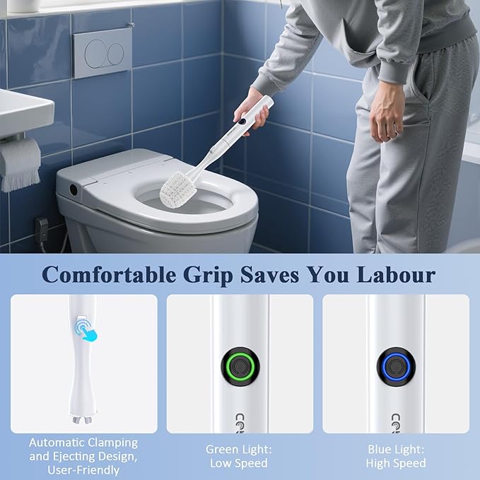 Electric Toilet Brush and Holder Set, Redagod Multi-function Toilet Bowl Cleaners with Solid Handle and Durable Bristles Easy Deep Cleaning for Bathroom,Rechargeable,5 Refills Disposable Cleaner Brush