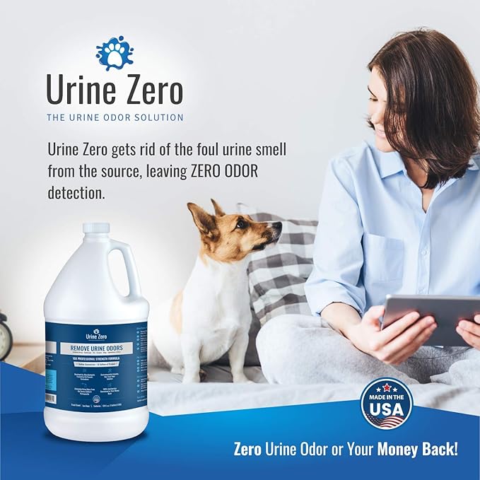 Urine Zero Pet Odor Eliminator – Ready-to-Use 1 Gallon | Powerful Bio-Enzyme Cleaner for Dog & Cat Urine Smell on Artificial Grass, Carpet, Tile, Rugs & More | Pet & Kid Safe