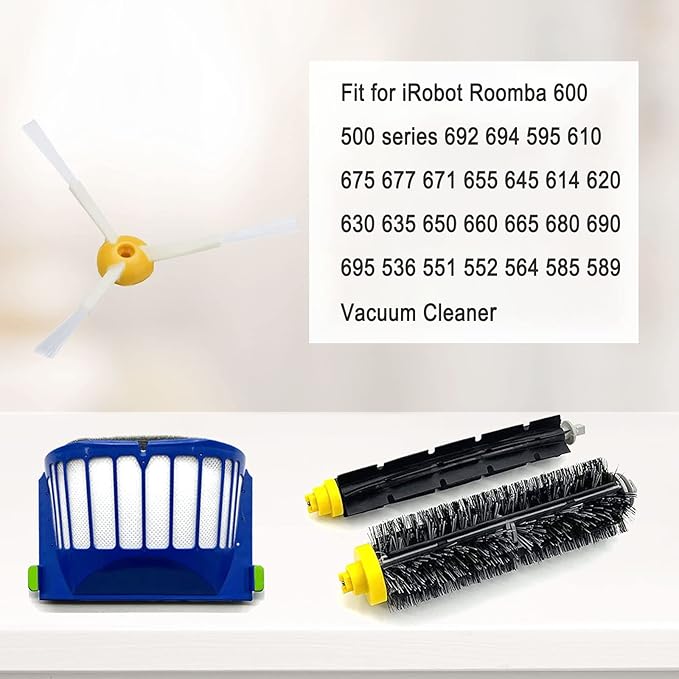 Replacement Parts Kit for irobot Roomba 600 Series 694 676 675 692 695 677 671 655 645 690 680 660 650 620 614 & 500 Series 595 585 564 robot, 2 Bristle & 2 Beater Brush, 6 Filter, 6 Side Brush