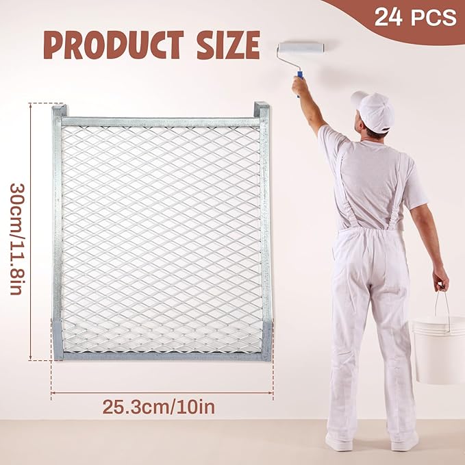 Landhoow 24 Pcs Paint Roller Grid for 5 Gallon Buckets, Paint Screen Strainer 4 Sided Metal Bucket Grid, Silver