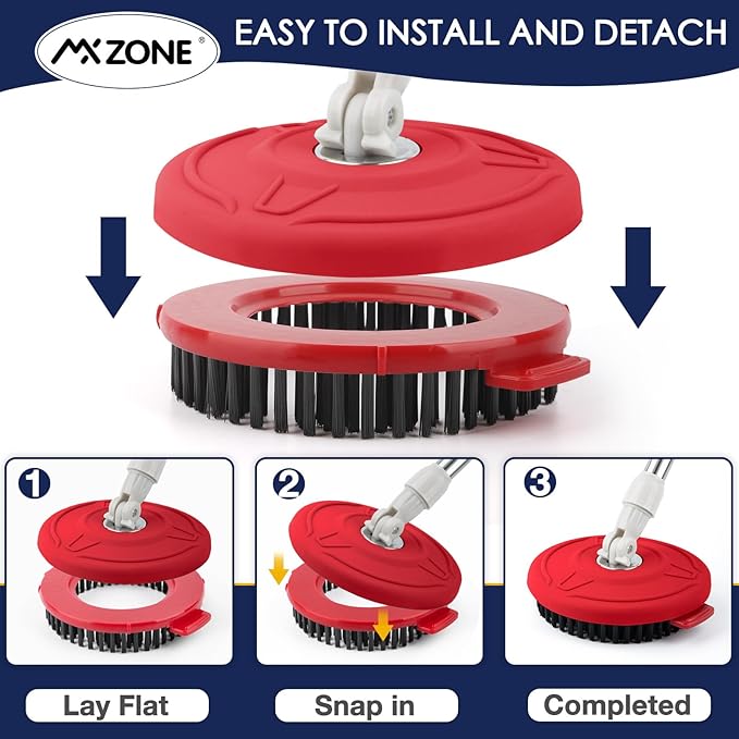 Spin Mop Brush for Hurricane 360°Spin Mop Systems, Scrubber Brush Replacement Head with Stiff Bristle, Great for Bathroom Kitchen Pool, Glass and Tile Walls, Round Shape Standard Universal Size