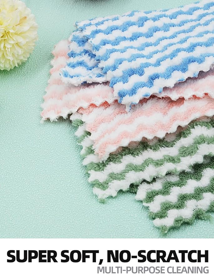 10PACK Kitchen Cleaning Cloths, Microfiber Dish Cloths: All-Purpose Washing/Soft/Lint Free/Absorbent/Quick Dry Reusable Washable Towels for Bathroom/Car/Glass, 10''x10'' - Green