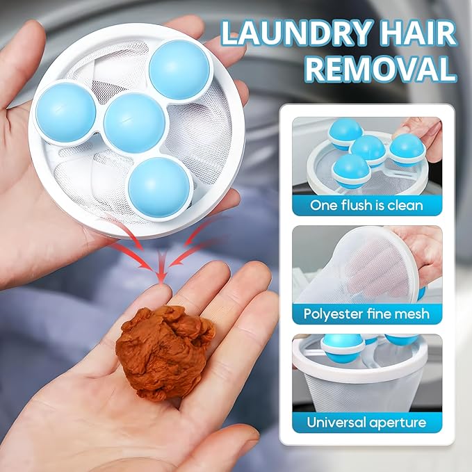 Pet Hair Remover for Laundry, 2026 Upgaded 3pcs Floating Hair Filtering Mesh Removal for Washing Machine, Reusable Dog & Cat Hair Remover Tool for Pet Fur, Hair, Lint, Dander from Laundry (Blue)
