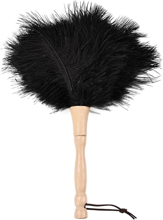 MehelloFeather Ostrich Feather Duster 12 Inch Handheld Duster Supplies, Wooden Handle Feather Duster for Cleaning Keyboard Home Car Office (Black)