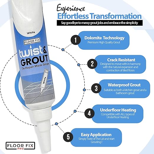 Floor-Fix Pro - Twist & Grout Repair Kit - Premixed & Waterproof Fast Tile Grout Reviver - Bathroom, Shower, Kitchen (Cream, 8.8 Fl Oz)