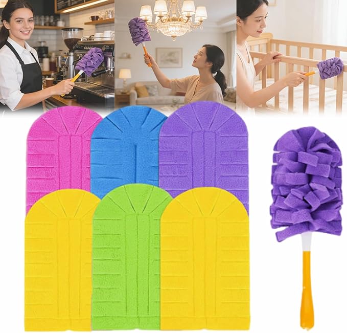 360° Electrostatic Duster Refills, The Sustainable Choice for a Dust-Free Home, Washable Duster Refills Reusable, Duster Refills Washable for Hand Duster, High-Density Microfiber (6 Refills)