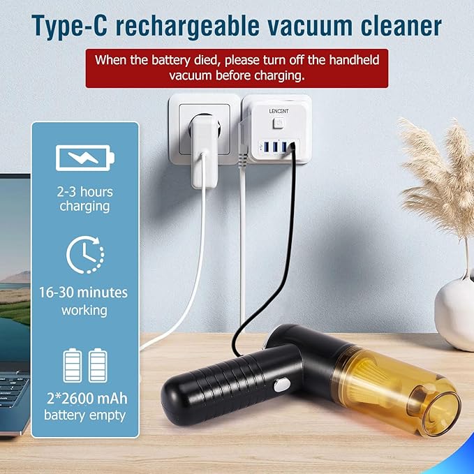 infoblaeze Car Vacuum Cleaner Portable Handheld Vacuum Cordless 15000Pa Mini Wireless Vacuum Cleaner for Car Home Pet Hair Office Cleaning Supplies