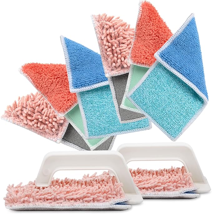 Don Aslett’s Scrub & Switch Combo Set | Dual-Sided Scrub, Clean, and Polish Sponges Included | Handheld Tool for Extra Scrubbing Power | Reusable and Machine Washable | 2-Pack