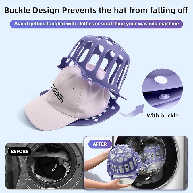 Silicone Hat Washer Cage Hat Cleaner for Baseball Caps, Rust-Proof & Shape-Saving Design,Ball Cap Washer Fit for Adults and Kids Hats Shaper,Flexible and durable，Cap holder,Purple