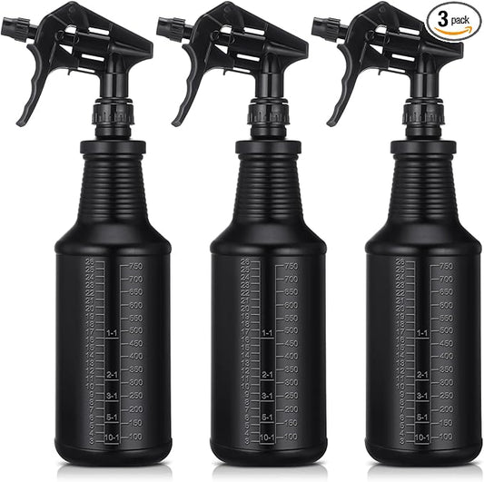 Honeydak 3 Pack Plastic Spray Bottles Black 24 oz Heavy Duty Opaque Spray Bottles UV Light Blocking Refillable Reusable Leak-proof Sprayers for Cleaning Solution Kitchen Garden Home Plant