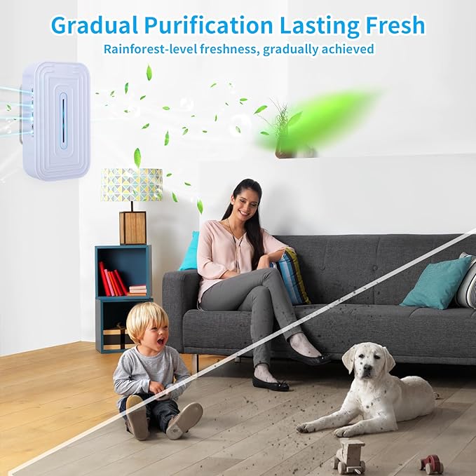 2 Pack 8-Emitter Negative Ion Air Purifier, Plug in Ionic Air Cleaner with Blue Light Quiet and Energy Saving Air Ionizers for Home Office Bedroom Bathroom Living Room and Pet Room(2,White)