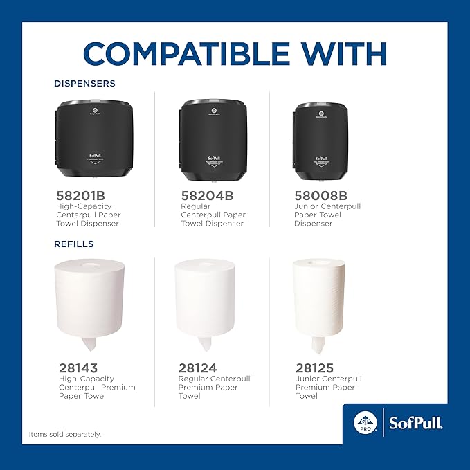 SofPull Junior Centerpull Premium Paper Towel by GP PRO, Georgia-Pacific , White, 28125, 8 Rolls Per Case