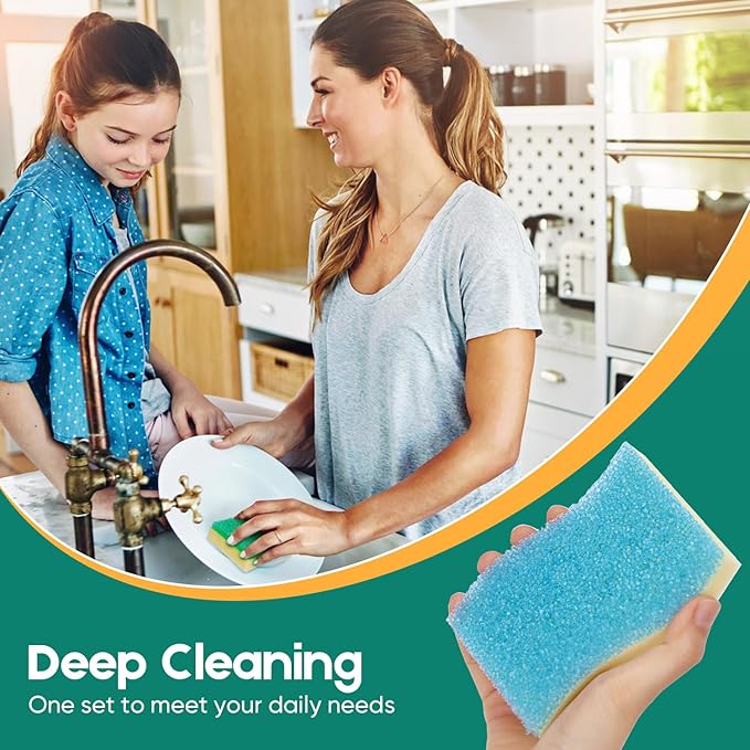 LAUNDRYLUX Scrub Sponge, 8 Pack Dual-Sided Temperature-Responsive Scrubber - Non-Scratch - Multipurpose Dish Sponges for Kitchens, Bathrooms, and Outdoor Use - S Shape