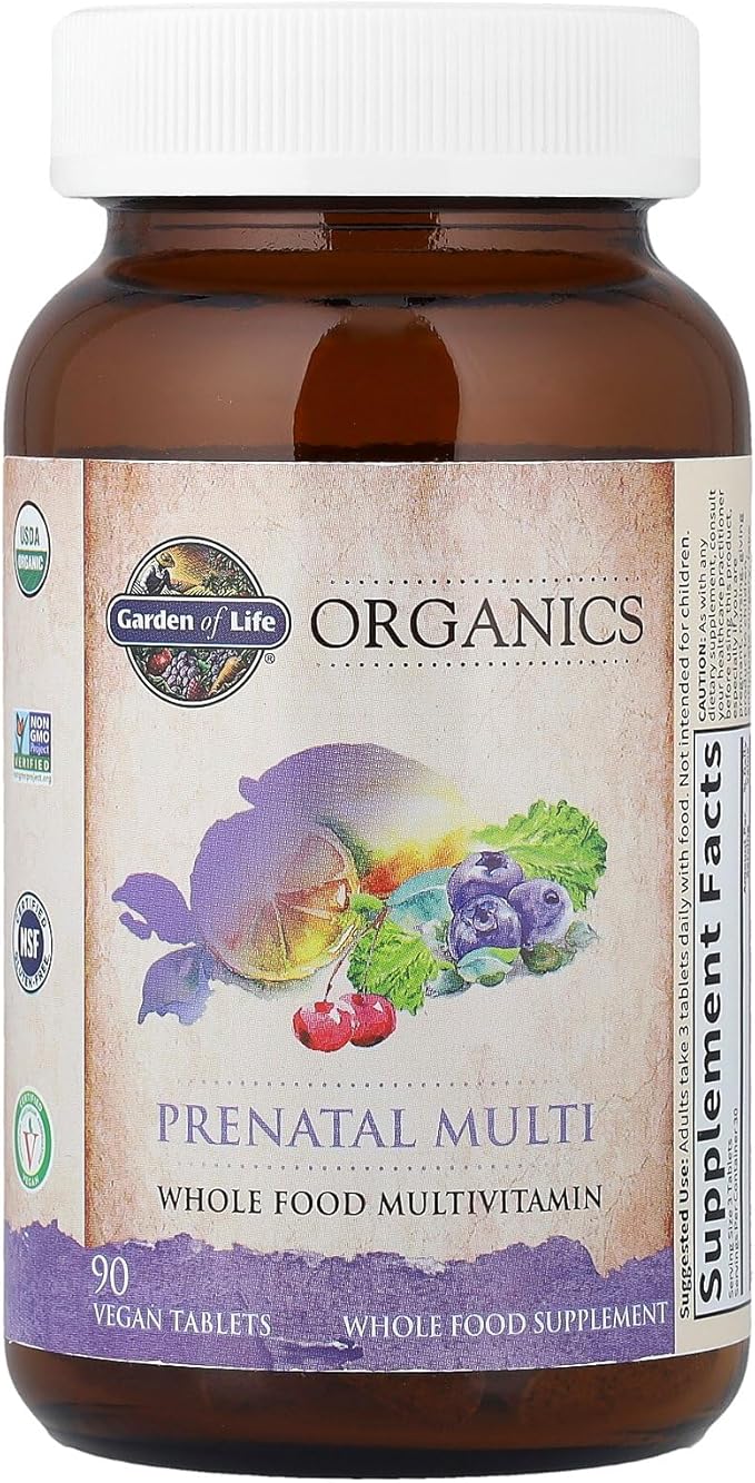 Garden of Life Organics Women’s Prenatal Multivitamin with Vitamin D3, B6, B12, C & Iron, Folate for Energy & Healthy Fetal Development – Organic, Non-GMO, Gluten-Free, Vegan, 90 Day Supply