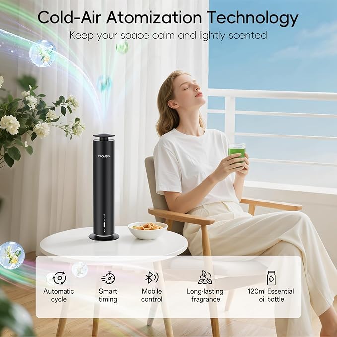 Waterless Scent Diffuser,Hotel Scent Diffuser-Smart APP Control-Cover Up to 1000 Sq.Ft.-Cold Air Tech,Scent Diffusers for Home,Aromatherapy,Large Room,Spa,Commercial-Black Essential Oil Diffuser