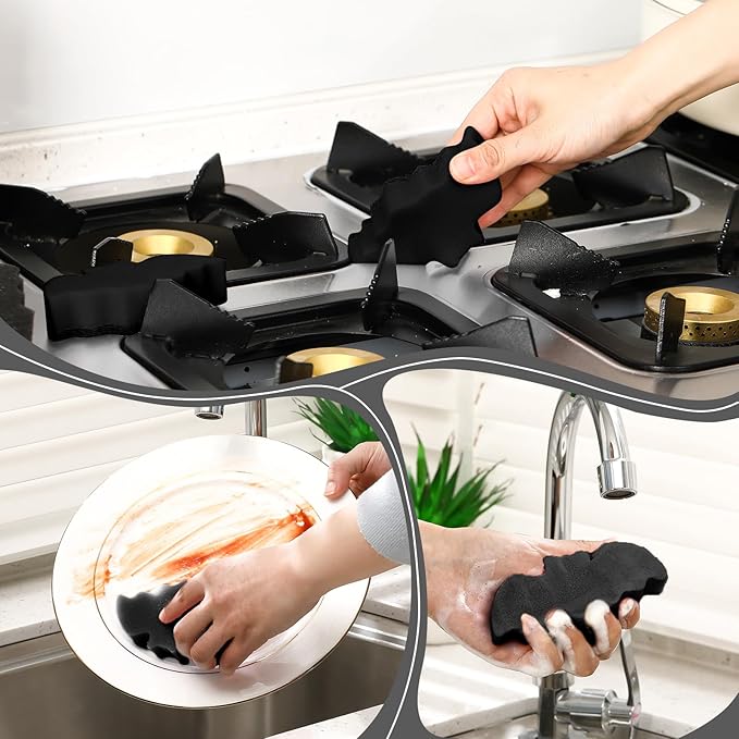 Tioncy 12 Pack Bat Sponges Kitchen Bulk Dual Sided Scrubber Halloween Sponges Dishwashing Non Scratch Bat Kitchen Accessories Dish Scouring, Black