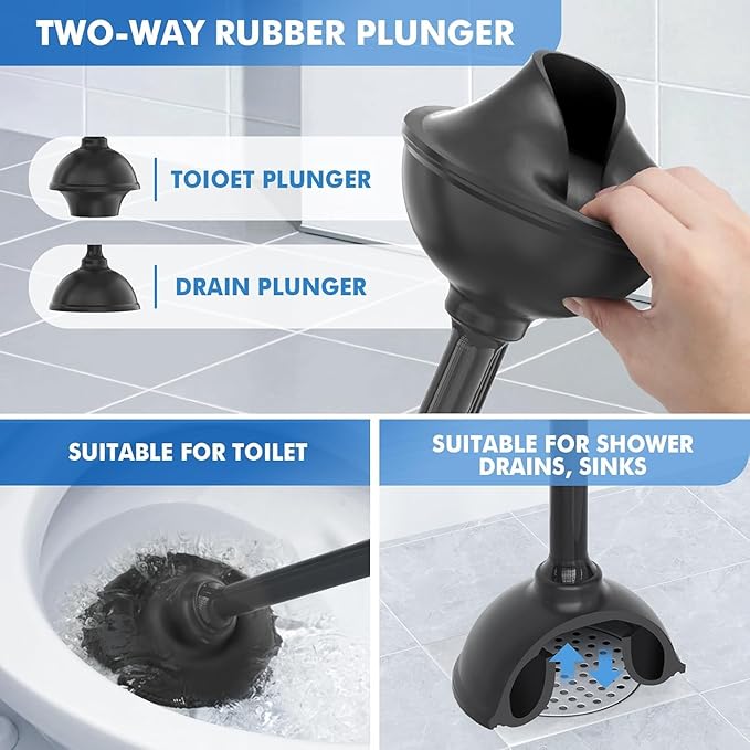 Toilet Plunger and Brush with Holder, Bowl Brush and Heavy Duty Toilet Plunger Set with Ventilated Holder, 2-in-1 Toilet Brush and Plunger Combo for 5.3-inch Toilet Drain New Pack