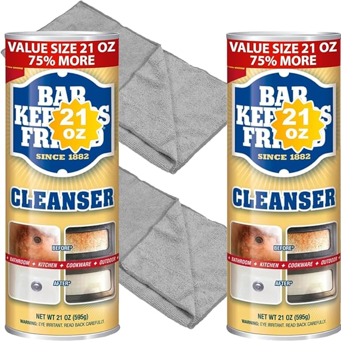 Cleaning Bundle: Bar-Keeper’s-Friend Cleanser Powder 21 oz - 3 packs Plus 3 Microfiber Cleaning Cloth 16x12