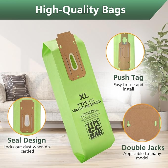 25 Packs Vacuum Bags for Oreck Type CC, Compatible with All Oreck XL Upright Vacuum Cleaner - Replaces Part # CCPK8DW