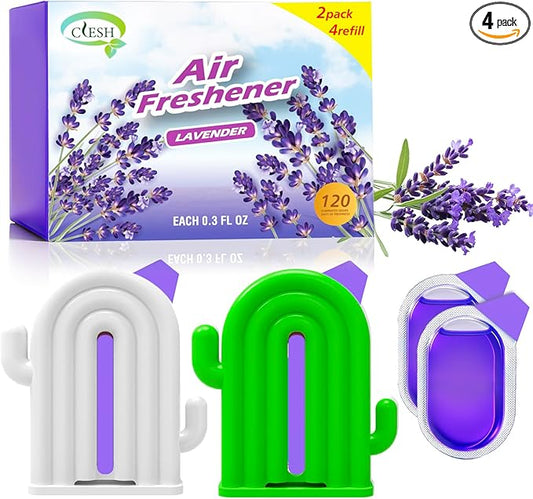 Air Freshener for Home, 2 Pack, 2 Refill, Lavender Scent, Odor Eliminator, Up to 120 Days, Cactus-shaped Freshener for Closet Bathroom, Cute Home Decor, White and Green