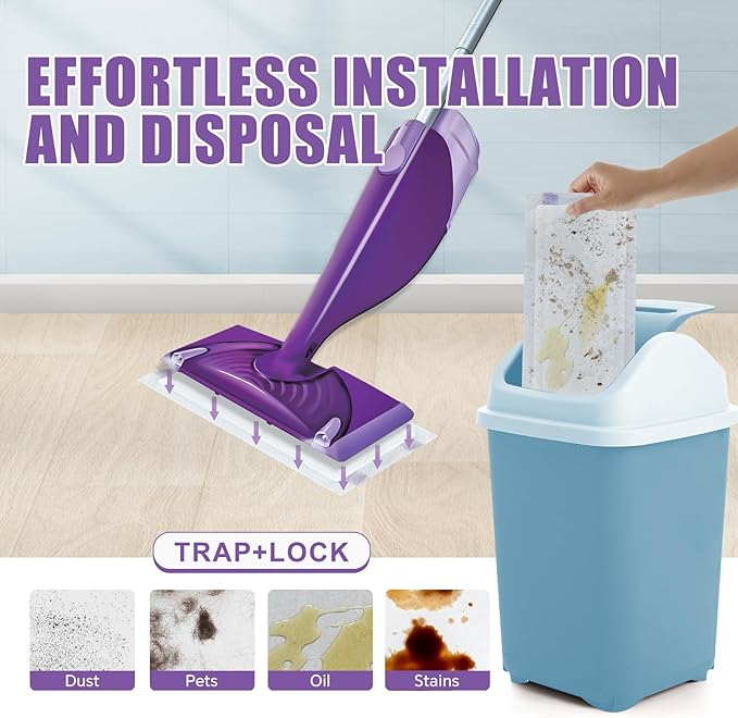 60 Count Disposable Wet Pads Refill for Swiffer Wet Jet Spray Mop,Wet Jet Pads for All Floor Types,Disposable Multi Surface Wet Jet Hardwood Floor Cleaner for swiffer Wet Pads Refill
