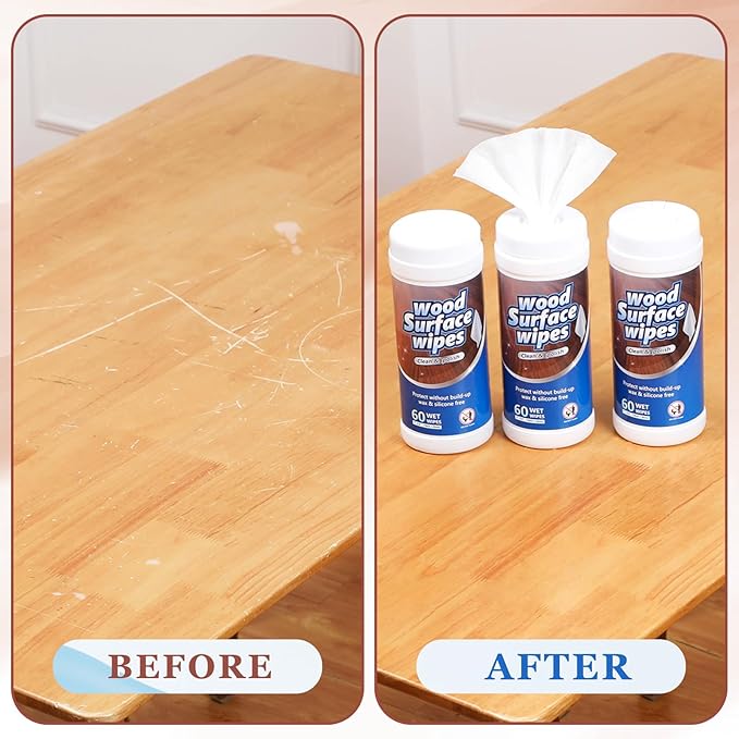 3 Pack 180 Count Wood Surfaces Wipes Wood Cleaner and Polish Wipes Furniture Floor Wet Cabinet Cleaner for Kitchen Bathroom Furniture Floors Cabinet Cleaning