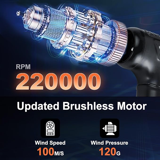 DOWYLIK Compressed Air Duster, 220,000RPM Strong Compressed Air, Brushless Canned Air Duster for Computer with LED, 3 Speed Speed Mini Blower Air Blower for Car, Computer, Keyboard