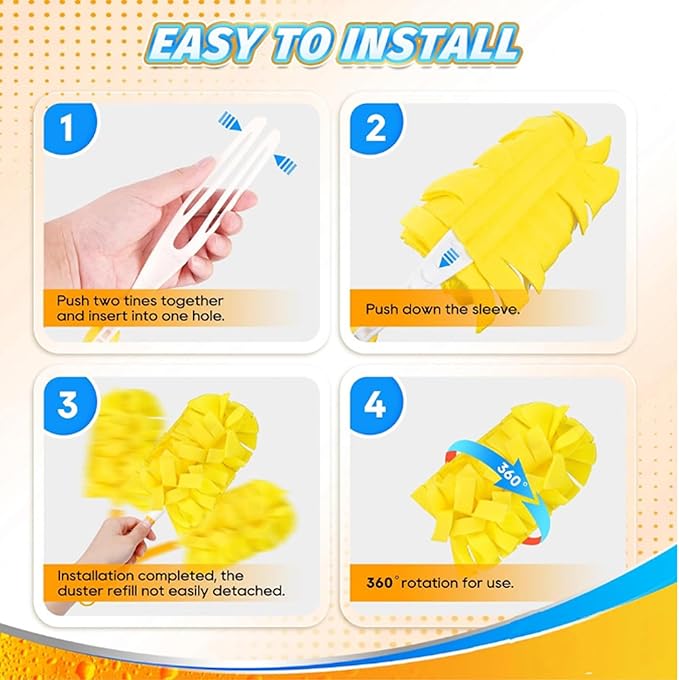 360° Electrostatic Duster Refills for Home Cleaning,Reusable Washable Duster Refills for Hand Duster with Microfiber Dusting Heads