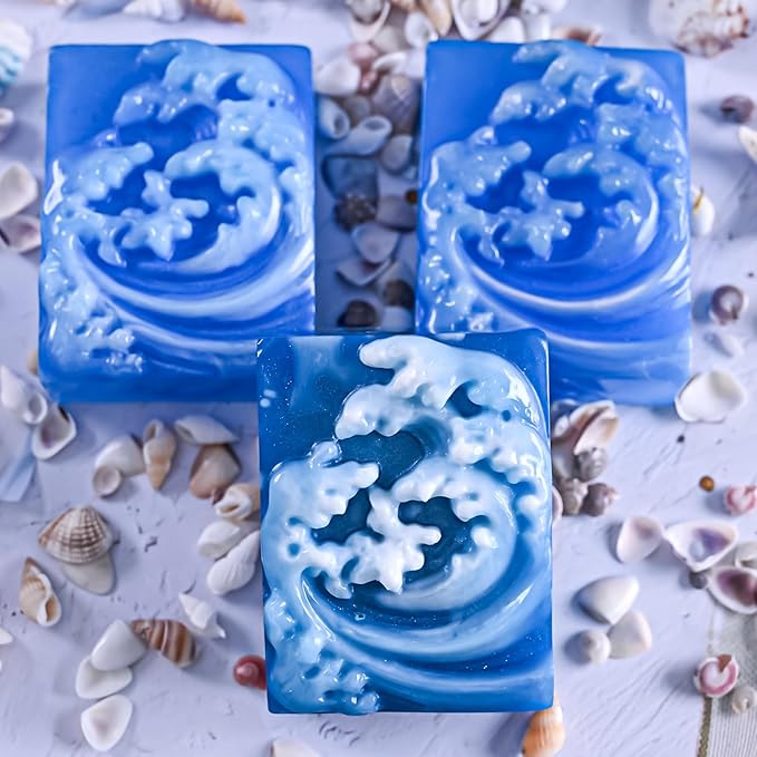 Ocean Wave Soap Molds, Sea Wave Silicone Soap Molds for Rectangle Nautical Wave Swirls Pattern Soap DIY Homemade Craft Soap Candle Making