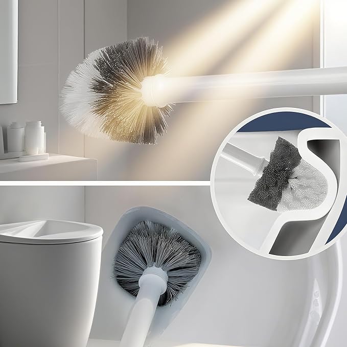 YRXEFY Toilet Brush and Holder Set, Premium Quality Bathroom Cleaning Tool with 15.8 Inch Solid Handle, Dense Bristles for Under-Rim Cleaning, Automatic Ventilation Design, White