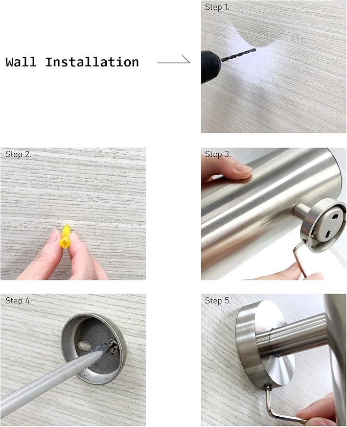 SUNERA 304 Stainless Steel Toilet Brush Holder Toilet Bowl Brush, Wall Mount Bathroom Toilet Bowl Scrubber Brush with Stiff Bristles for Deep Cleaning