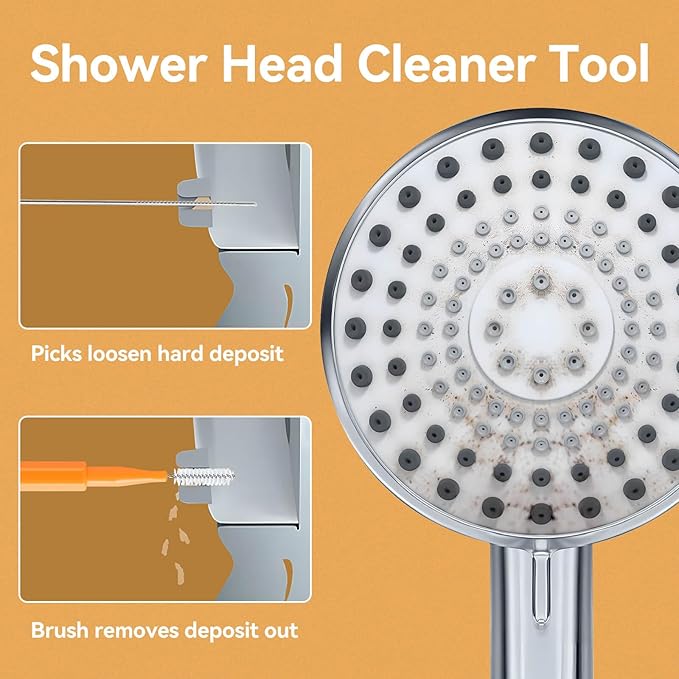 50PCS Shower Head Cleaning Brush, Shower Head Cleaner Tool for Showerhead Small Hole Nozzle, Anti-Clogging Multifunctional Crevice Cleaning Brush with Protective Cover & Storage Boxes(Orange, White)