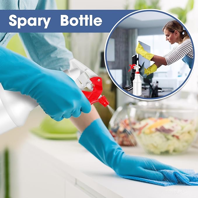 Eccliy 20 Pack 16oz Empty Spray Bottles, Leakproof Cleaning Bottles with Measurement and Adjustable Nozzle for Housekeeping, Commercial Use(White Cylinder Without Measurement,Red White)