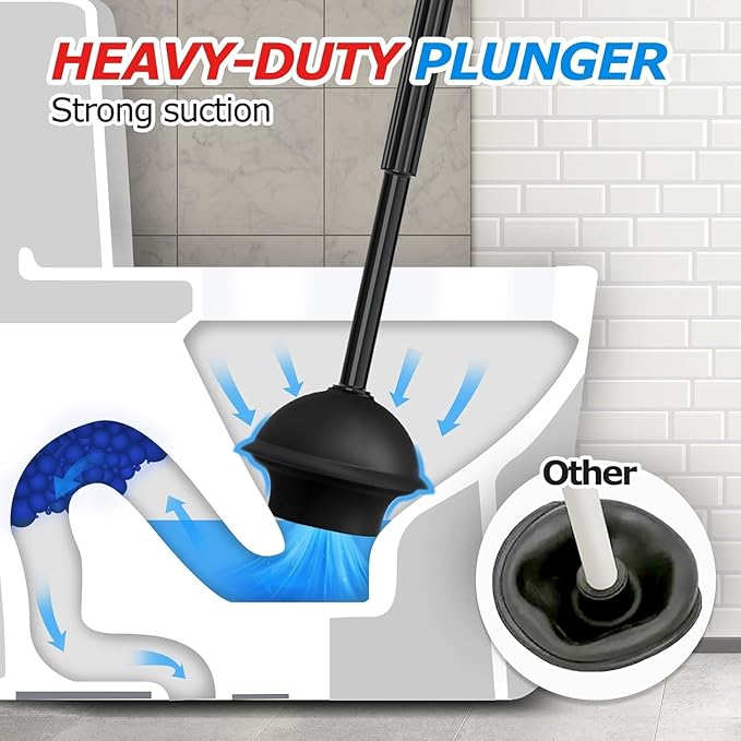 2Pack 3 in 1 Toilet Brush and Plunger Set,Toilet Bowl Brush Plunger Set,Toilet Brush Plunger Combo,Cleaning Supplies, Crevice Cleaning Brush, Bathroom Cleaning Tools, Bright Black