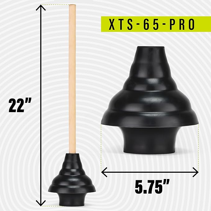 SteadMax XTS-65-PRO Heavy Duty Toilet Plunger, Commercial Grade, Powerful Double Thrust Force Rubber Cup with Wood Handle, for Clogged Bathroom, Shower, and Kitchen, 2 Pack (22" x 5.75")