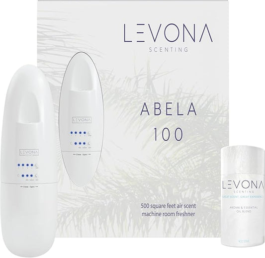 Levona Scent Essential Oil Diffuser - Plug in Air Freshener for Home, Household Supplies & Hotel, Waterless Diffuser & Nebulizer, 500 sqft - Abela 100, White (Button Control, 120ml Oil Included)