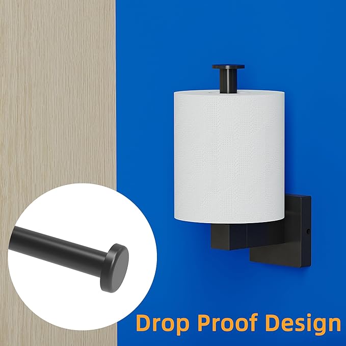RUACQ Toilet Paper Holder Wall Mount,Square Base Tissue Roll Holder for Bathroom,Toilet Roll Holder Stainless Steel(Matte Black)
