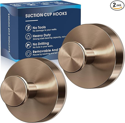 MOTAIPEAK Suction Cup Hooks for Shower,2Pcs Shower Towel Suction Hooks,No Drill Towel Hooks for Bathroom Wall,Kitchen,Glass,Mirror,Tile to Hang Towels,Robes,Loofah-Champagne Bronze
