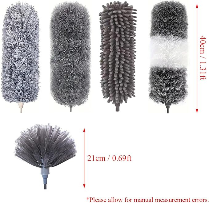 TopHomer Fiber Feather Duster with Stainless Steel Extendable Pole, Ceiling Fan Cleaner for Cobwebs High Ceiling Fan, Interior Roof, Wet & Dry Use (Model B)