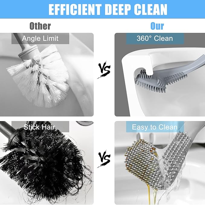 Homgaty Golf Toilet Brush - 2 Pack Long Handle Golf Brush Head Toilet Brush, Flexible Bendable Silicone Golf Toilet Bowl Cleaner Brush, Toilet Brushes for Bathroom 360 No Dead Ends Wall Mounted