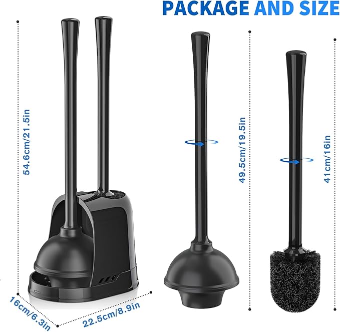 Toilet Plunger and Brush,2 Pack Bowl Brush and Heavy Duty Toilet Plunger Set with Ventilated Holder, 2-in-1 Toilet Brush and Plunger Combo for 5.3-inch Toilet Drain Bathroom Cleaning