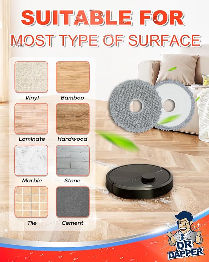 8 Pcs Replacement Mop Pads Compatible with iRobot Roomba Plus 405 Combo Robot 505 Combo Robot, Vacuum & Mop Replacement Parts Accessories Washable Reusable Mop Pads