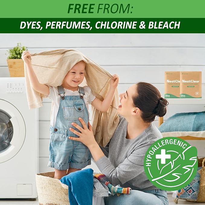 Laundry Detergent Sheets - Travel Size - Fragrance Free 32 Strips (32 Loads) - Concentrated Liquidless Laundry Soap - No Mess - Space-Saving - for Travel, Apartments, Dorms, Sink