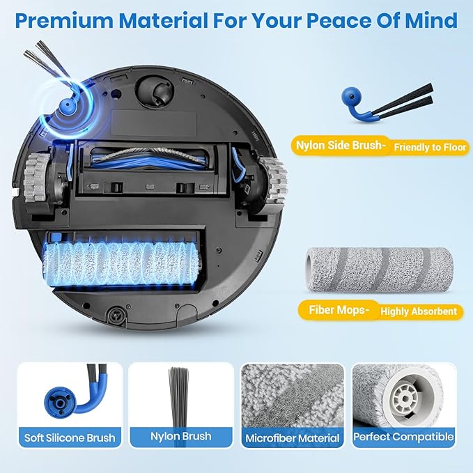 Bluevisk X11 Replacement Parts for Ecovacs Deebot X11 OmniCyclone X11 Pro Omni X11 Pro X11 Vacuum Robotic Parts with 2 Roller Brush,4 Mop,4 HEAP,6 Side Brushes,1 Screwdriver,1 Clean Brush