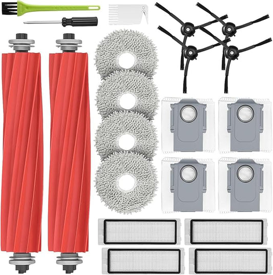 DrRobor 21PCS Qrevo Accessory Kit for Roborock Q Revo Robot Vacuum Cleaner Replacement Part【Not for Qrevo S/Pro/Plus/MaxV】2 Main Brush, 4 Filter, 4 Mop Pad, 4 Side Brushes, 4 Dust Bag, 3 Cleaning Tool