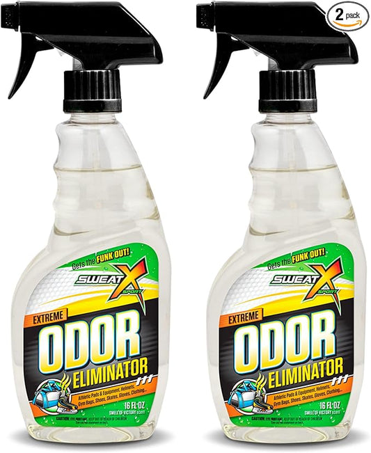 SweatX Extreme Odor Spray - Multipurpose No-Wash Deodorizer - Ideal for Shoes and Gym Clothing - Victory Scent (16 fl oz) - 2 Pack