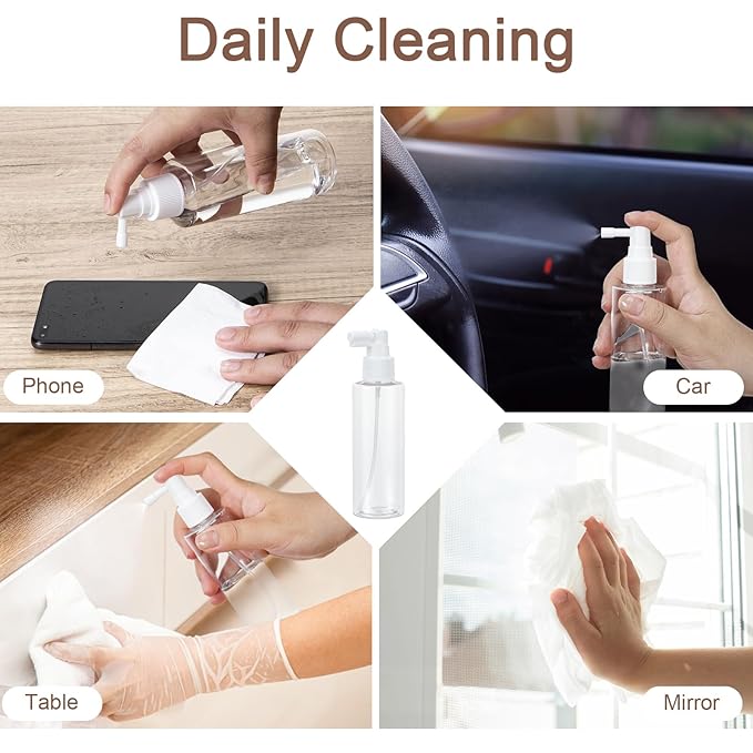 Yebeauty Clear 4 Pack 5oz 150ml Reusable Travel Spray Bottles Plastic Small Spray Bottle Empty with Tight Cap Long Mouth Sprayers Atomizer for Plants Gardening Perfumes Cosmetics