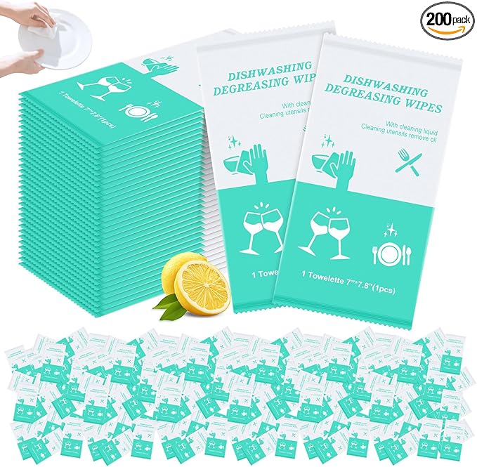 twoworld Disposable Dish Cleaning Wipes,Dish Wipes for Washing Dishes No Water for Camping Travel Kitchen Outdoor(pack of 200)