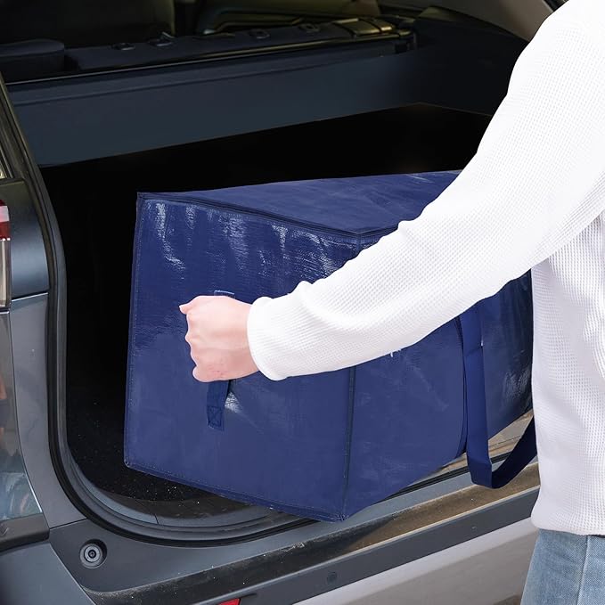 TICONN 6 Pack Extra Large Moving Bags with Zippers & Carrying Handles, Heavy-Duty Storage Tote Moving Boxes for Space Saving (6 Pack, Navy)