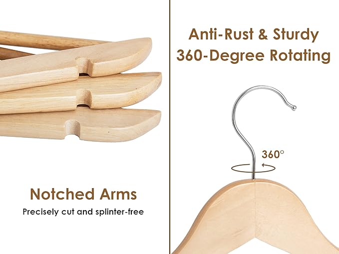 StorageWorks Wooden Hangers 30 Pack, Wood Coat Hanger for Coats, Shirts, Jackets, Pants, Suits, Natural Wood Color
